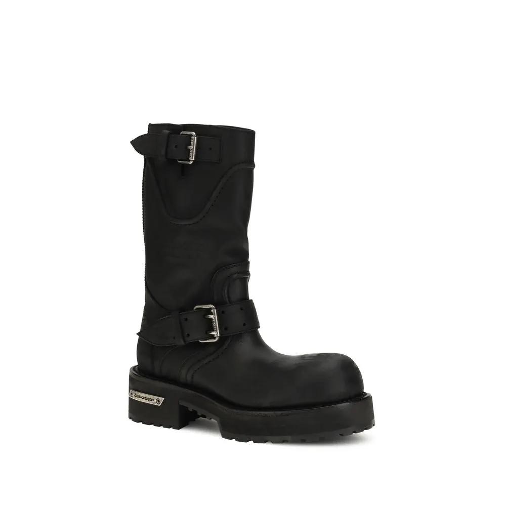 Balenciaga Black Calf Leather Bos Taurus Lace-Up Boots by Balenciaga