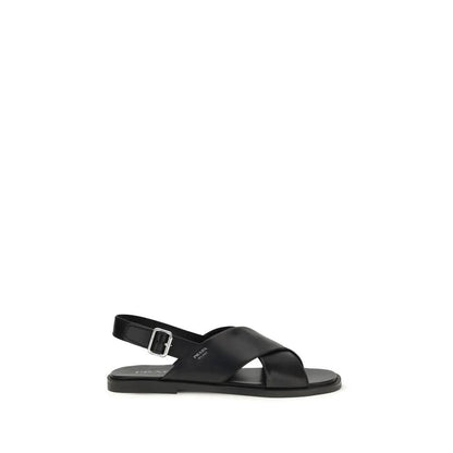 Prada Black Calf Leather Bos Taurus Flat Sandals by Prada