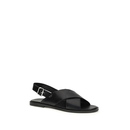 Prada Black Calf Leather Bos Taurus Flat Sandals by Prada