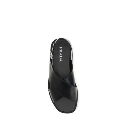 Prada Black Calf Leather Bos Taurus Flat Sandals by Prada