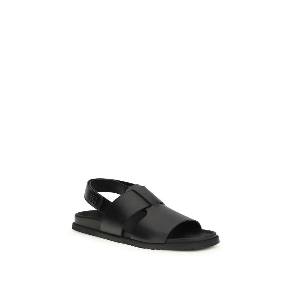 Dolce & Gabbana Black Calf Leather Bos Taurus Sandals by Dolce & Gabbana
