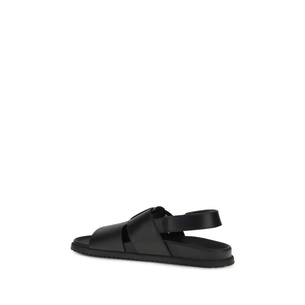Dolce & Gabbana Black Calf Leather Bos Taurus Sandals by Dolce & Gabbana