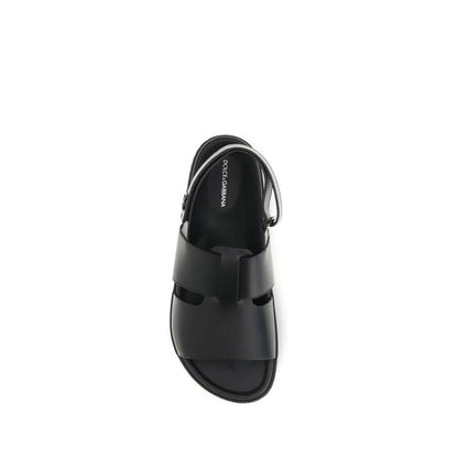 Dolce & Gabbana Black Calf Leather Bos Taurus Sandals by Dolce & Gabbana