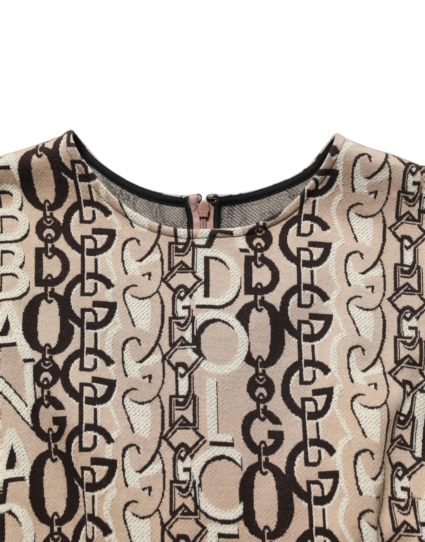 Dolce & Gabbana Robe Fourreau Femme Marron — Motif & Logo DG | Manches Courtes | Made in Italy