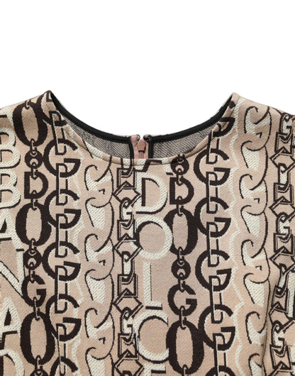 Dolce & Gabbana Robe Fourreau Femme Marron — Motif & Logo DG | Manches Courtes | Made in Italy