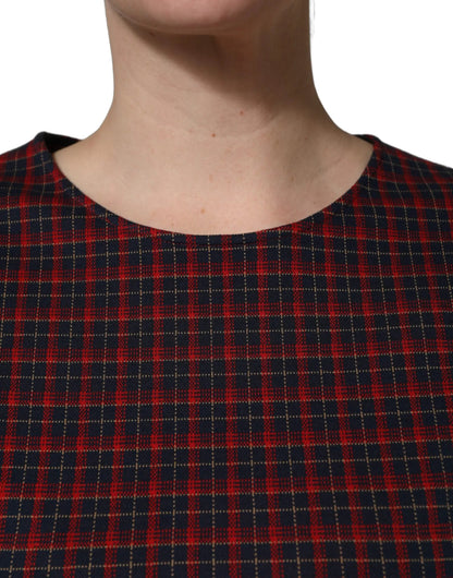 Dolce & Gabbana Red Black Checkered ShortSleeve Sheath Dress by Dolce & Gabbana