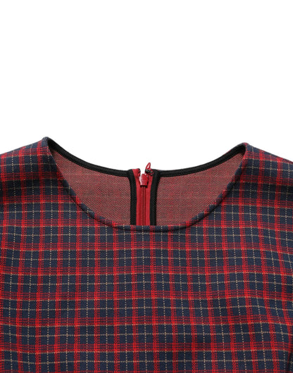 Dolce & Gabbana Red Black Checkered ShortSleeve Sheath Dress by Dolce & Gabbana