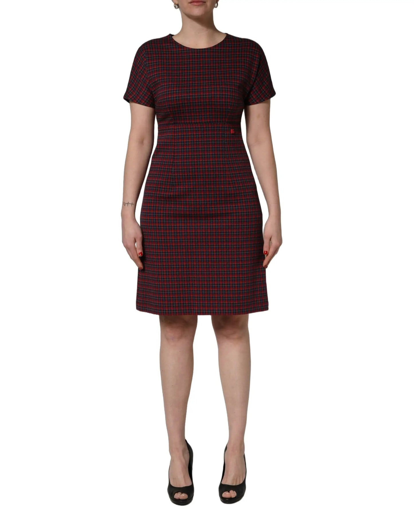 Dolce & Gabbana Red Black Checkered ShortSleeve Sheath Dress by Dolce & Gabbana