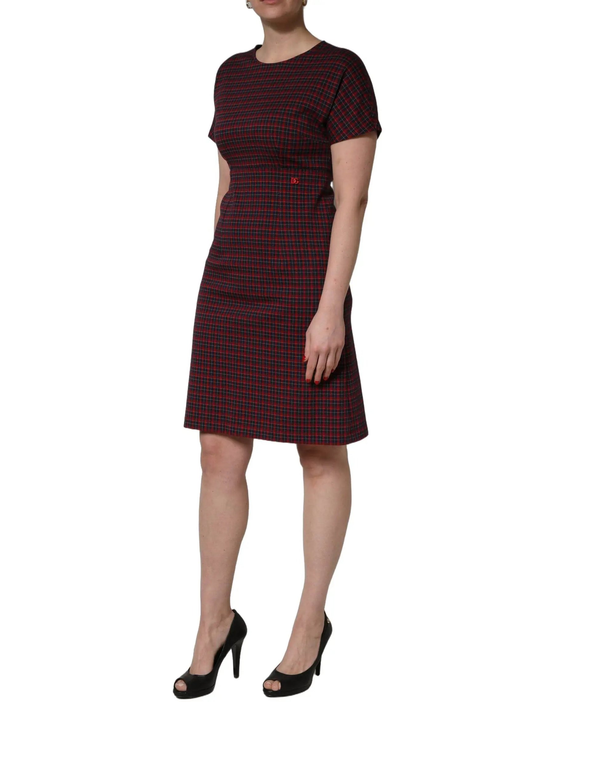 Dolce & Gabbana Red Black Checkered ShortSleeve Sheath Dress by Dolce & Gabbana