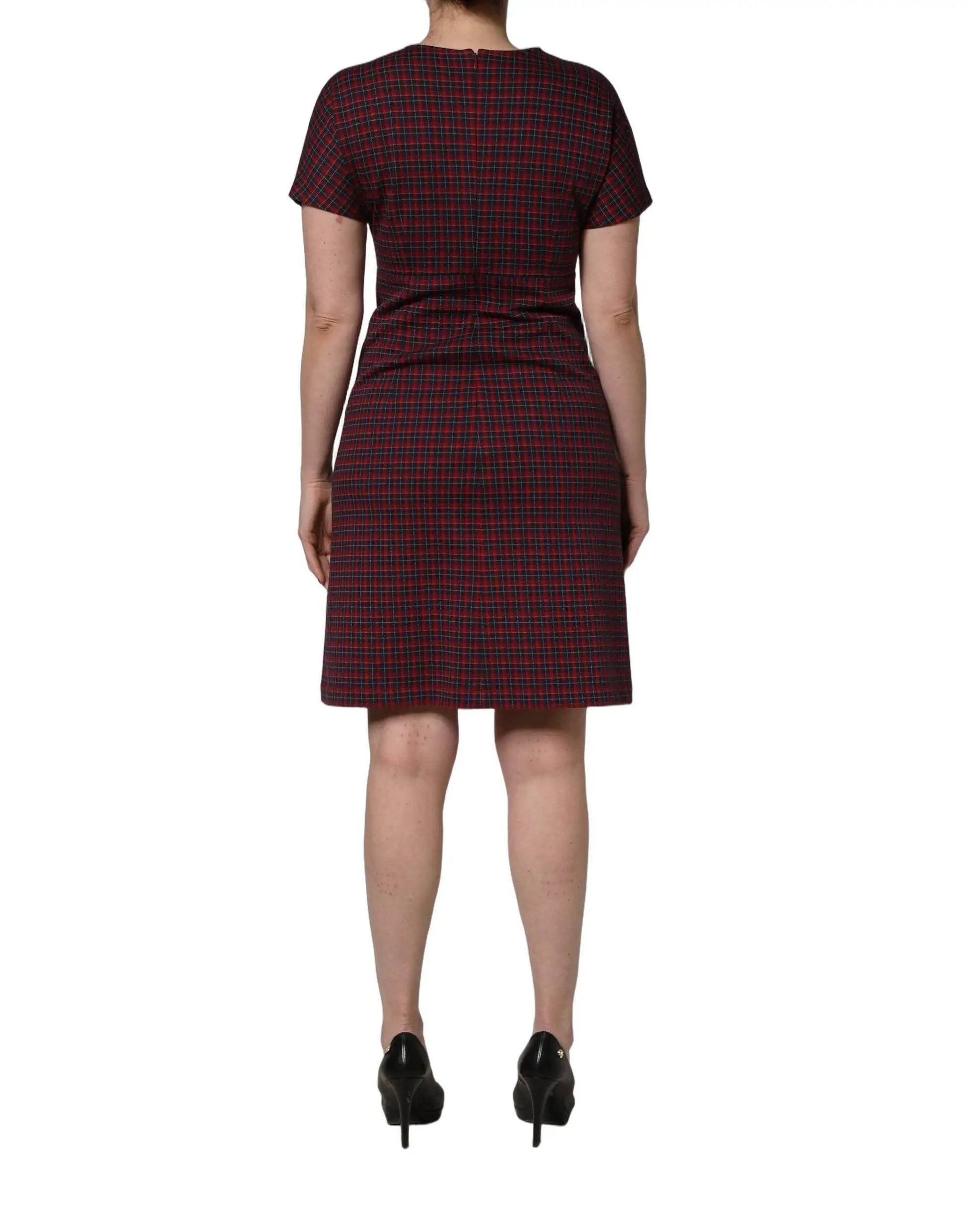 Dolce & Gabbana Red Black Checkered ShortSleeve Sheath Dress by Dolce & Gabbana