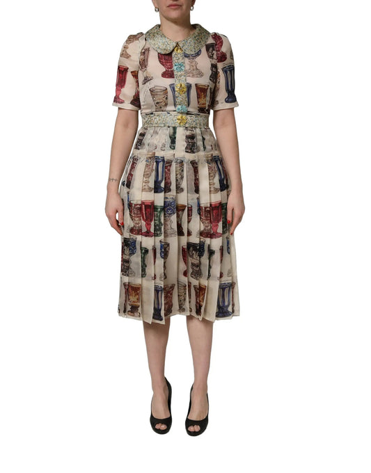 Dolce & Gabbana Multicolor Vintage Glassware Midi Dress by Dolce & Gabbana