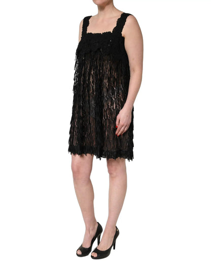 Dolce & Gabbana Black Viscose Fringed Sleeveless Mini Dress by Dolce & Gabbana