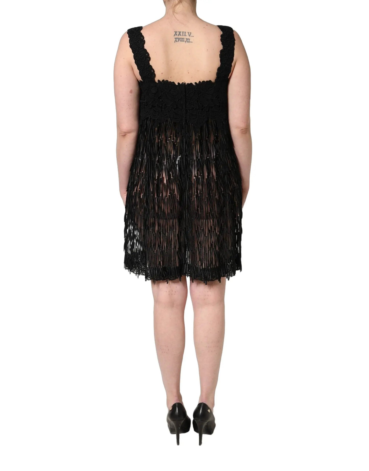 Dolce & Gabbana Black Viscose Fringed Sleeveless Mini Dress by Dolce & Gabbana