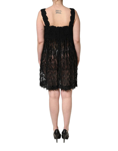 Dolce & Gabbana Black Viscose Fringed Sleeveless Mini Dress by Dolce & Gabbana