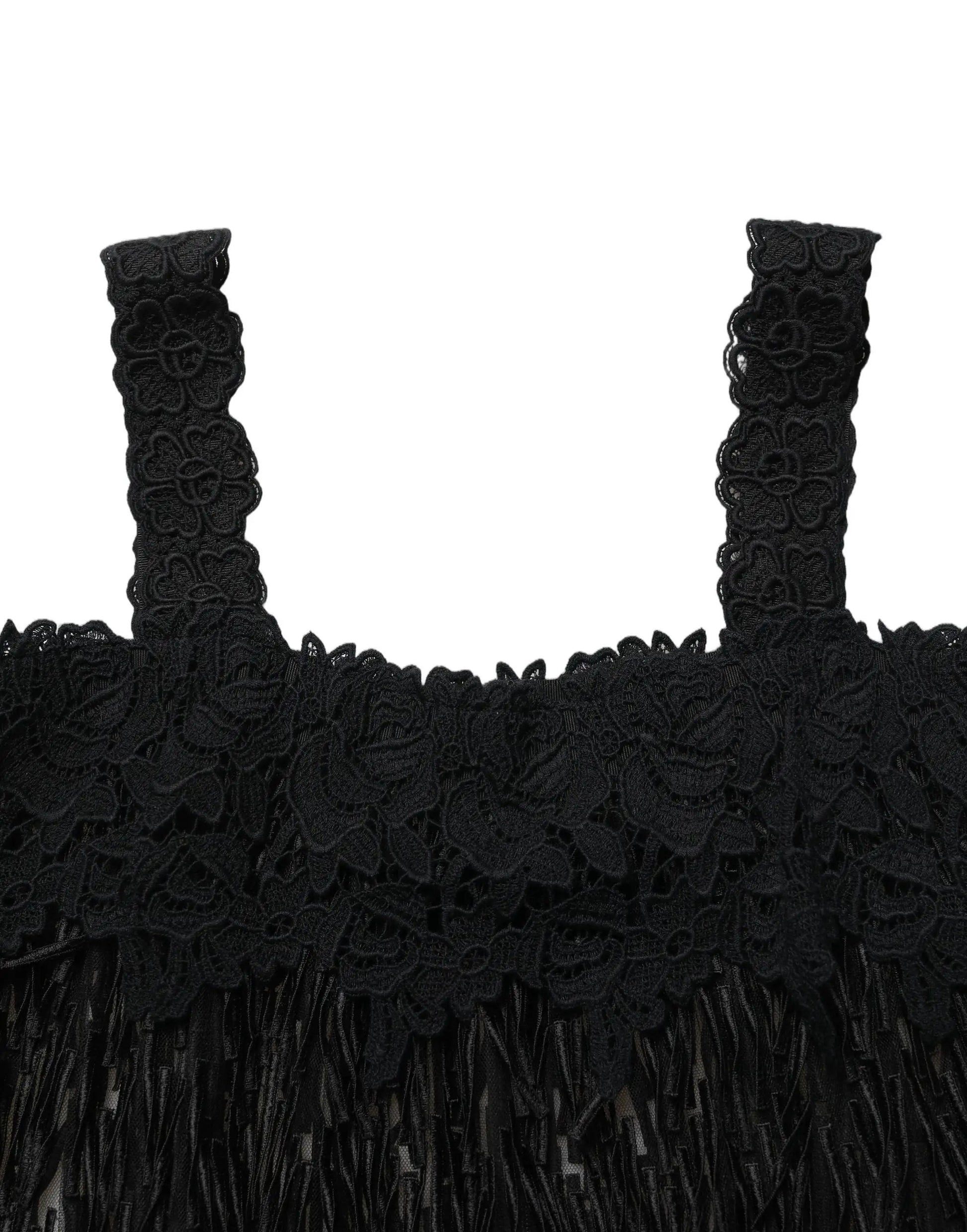 Dolce & Gabbana Black Viscose Fringed Sleeveless Mini Dress by Dolce & Gabbana