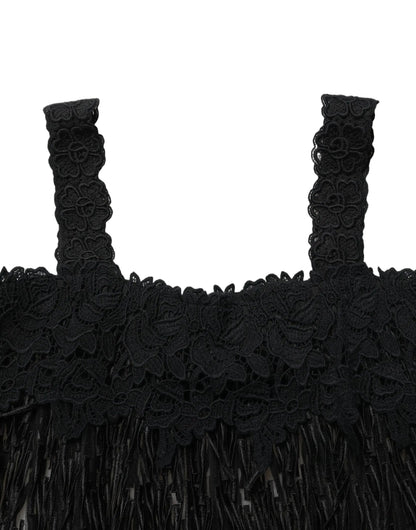 Dolce & Gabbana Black Viscose Fringed Sleeveless Mini Dress by Dolce & Gabbana