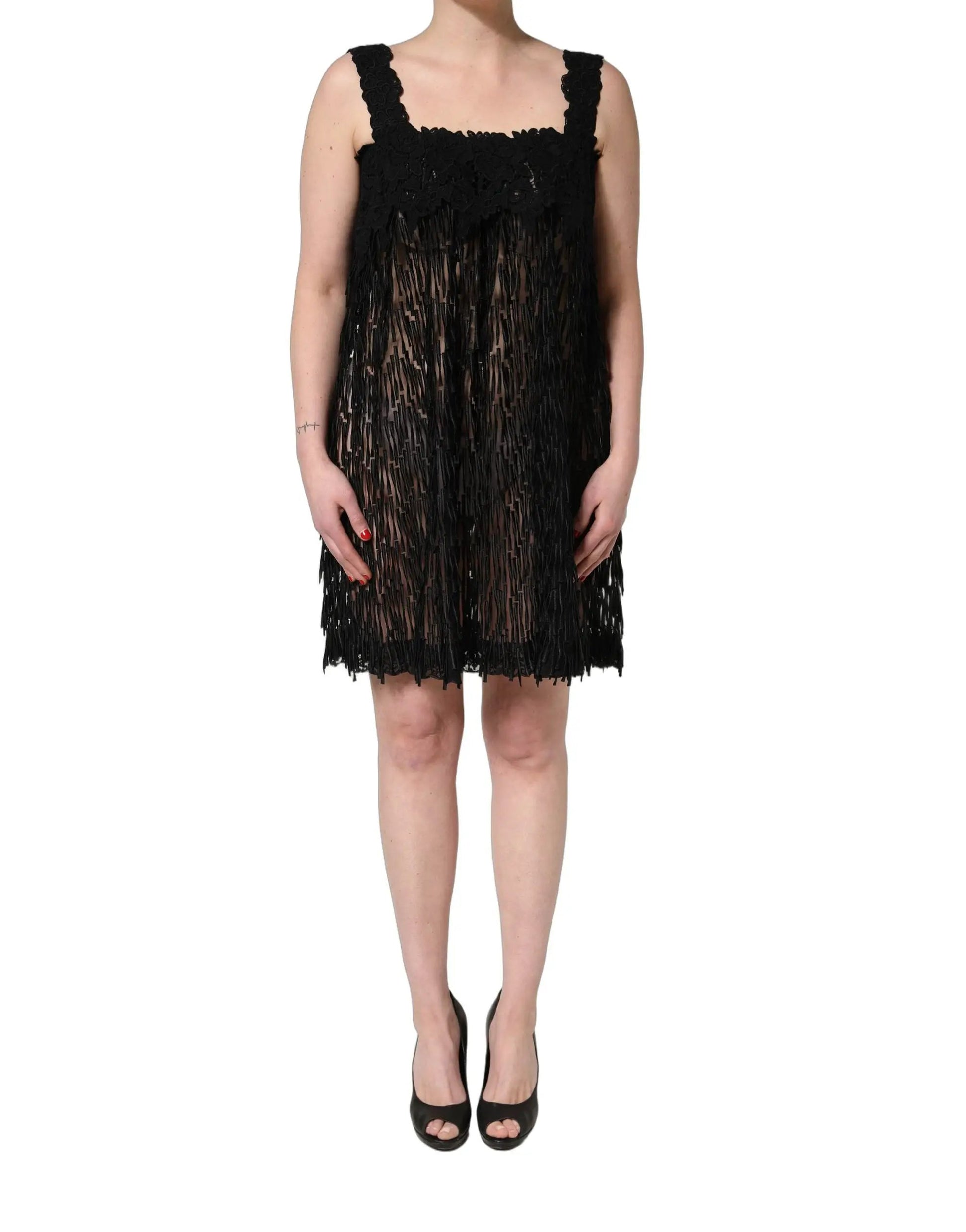 Dolce & Gabbana Black Viscose Fringed Sleeveless Mini Dress by Dolce & Gabbana