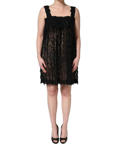 Dolce & Gabbana Black Viscose Fringed Sleeveless Mini Dress by Dolce & Gabbana