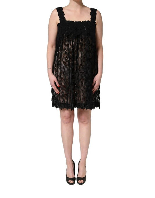 Dolce & Gabbana Black Viscose Fringed Sleeveless Mini Dress by Dolce & Gabbana