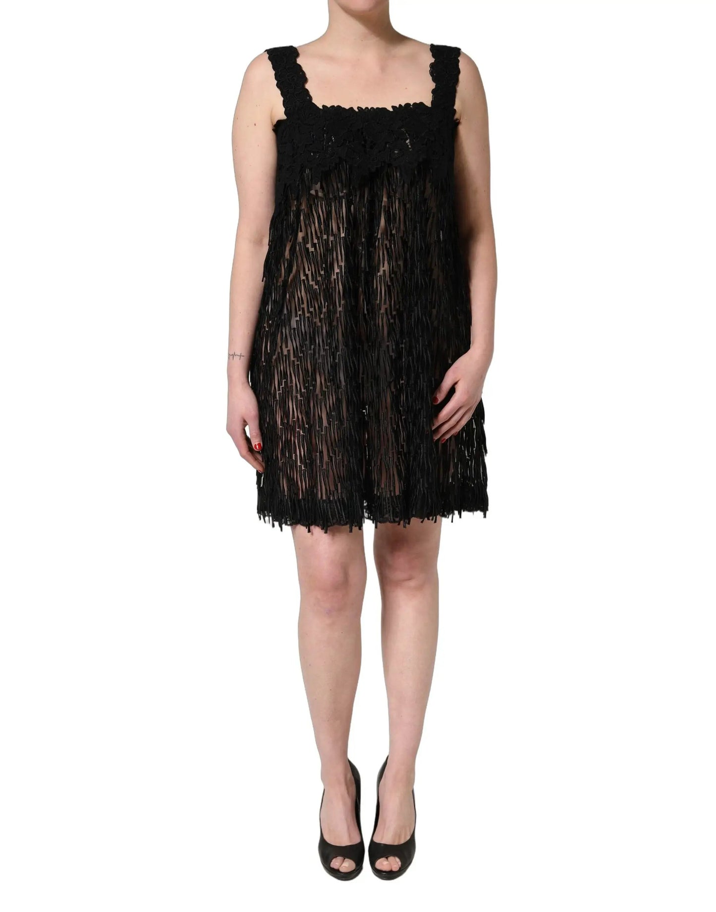 Dolce & Gabbana Black Viscose Fringed Sleeveless Mini Dress by Dolce & Gabbana