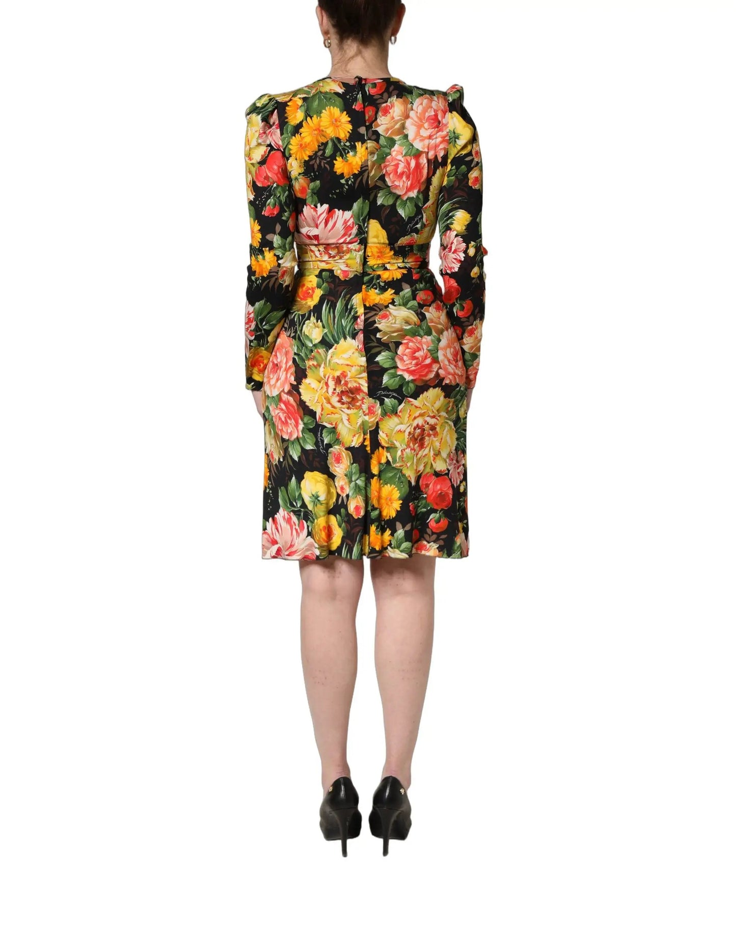 Dolce & Gabbana Multicolor Floral Print LongSleeve Midi Dress by Dolce & Gabbana
