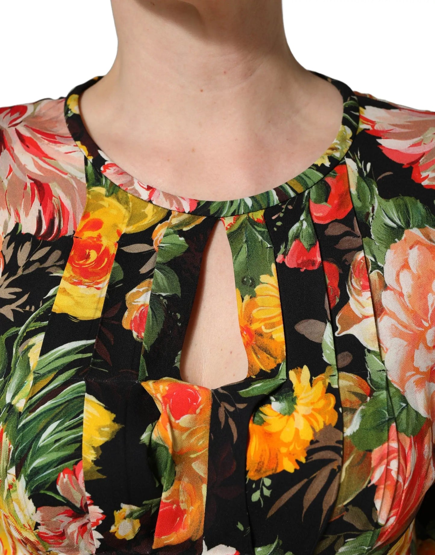 Dolce & Gabbana Multicolor Floral Print LongSleeve Midi Dress by Dolce & Gabbana