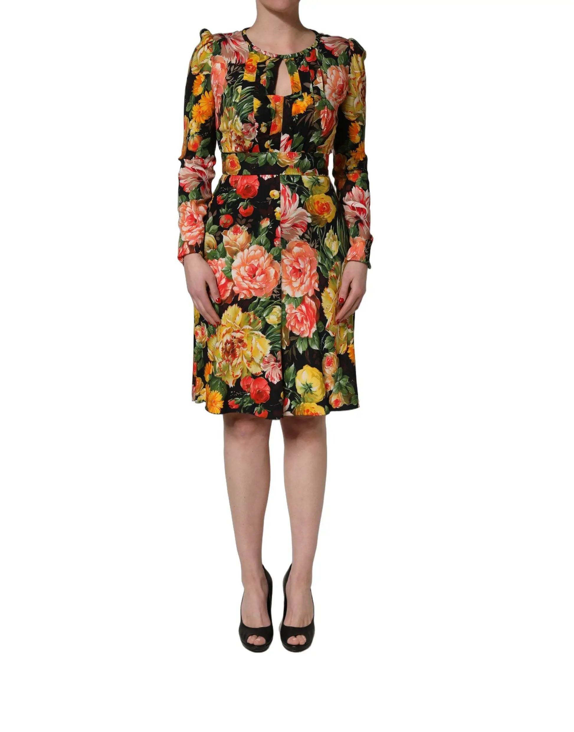 Dolce & Gabbana Multicolor Floral Print LongSleeve Midi Dress by Dolce & Gabbana