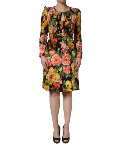 Dolce & Gabbana Multicolor Floral Print LongSleeve Midi Dress by Dolce & Gabbana