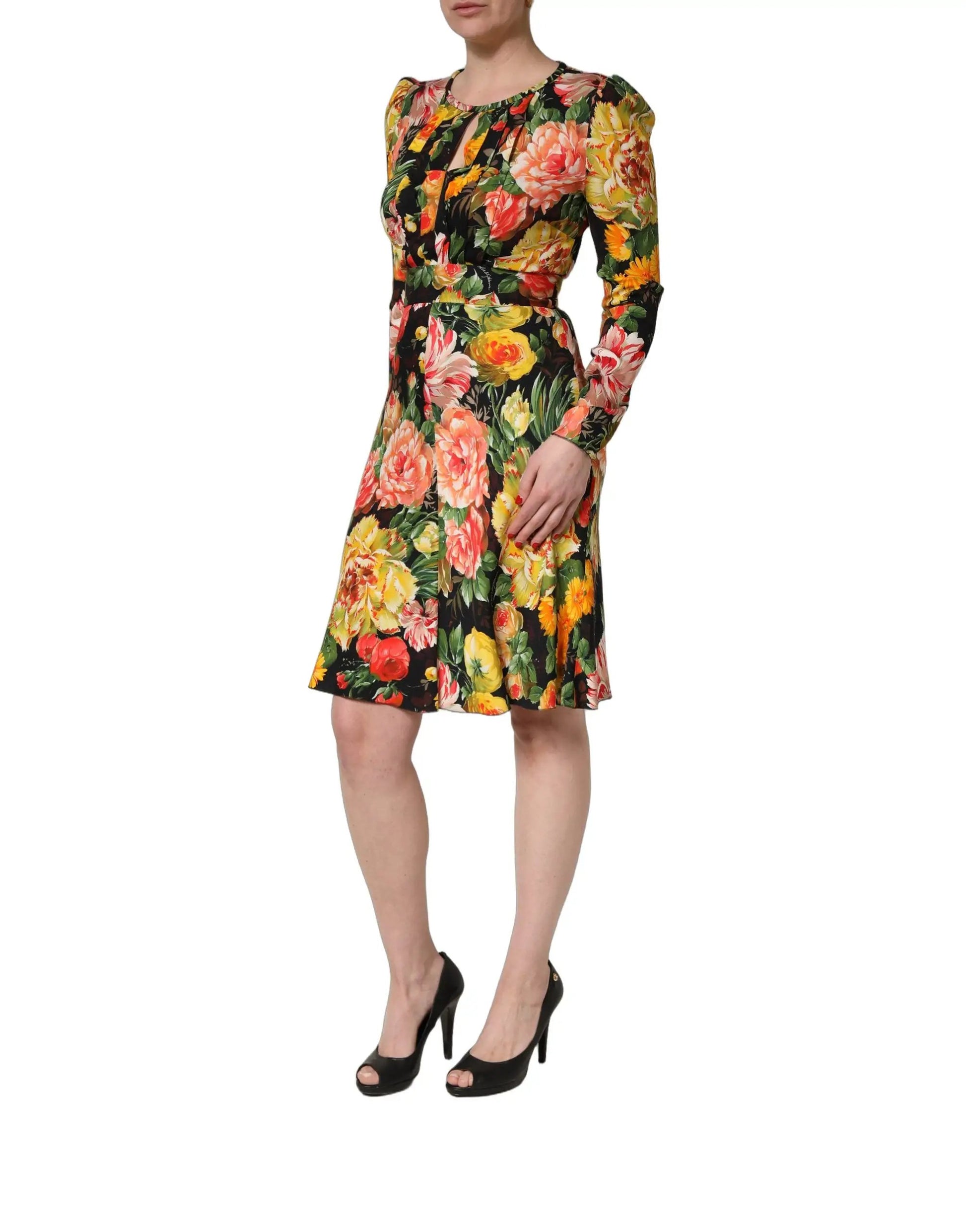Dolce & Gabbana Multicolor Floral Print LongSleeve Midi Dress by Dolce & Gabbana