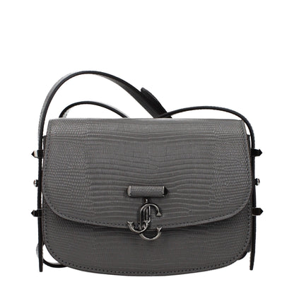 Jimmy Choo – Sac Crossbody Soa en Cuir Gris Storm Gunmetal | Logo | Bandoulière Réglable