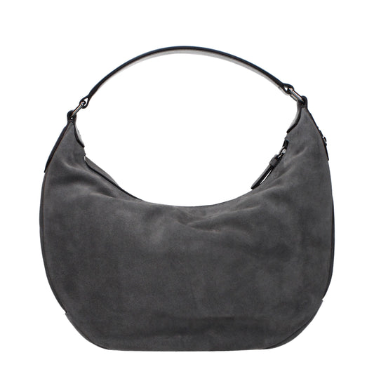 Jimmy Choo – Sac Épaule Bets en Suède Gris Storm Gunmetal | Logo Latéral | Femme