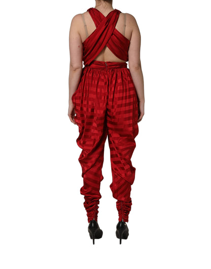 Dolce & Gabbana Combinaison Femme Rouge — Col Halter Plongeant & Drapé | 100% Viscose | Made in Italy