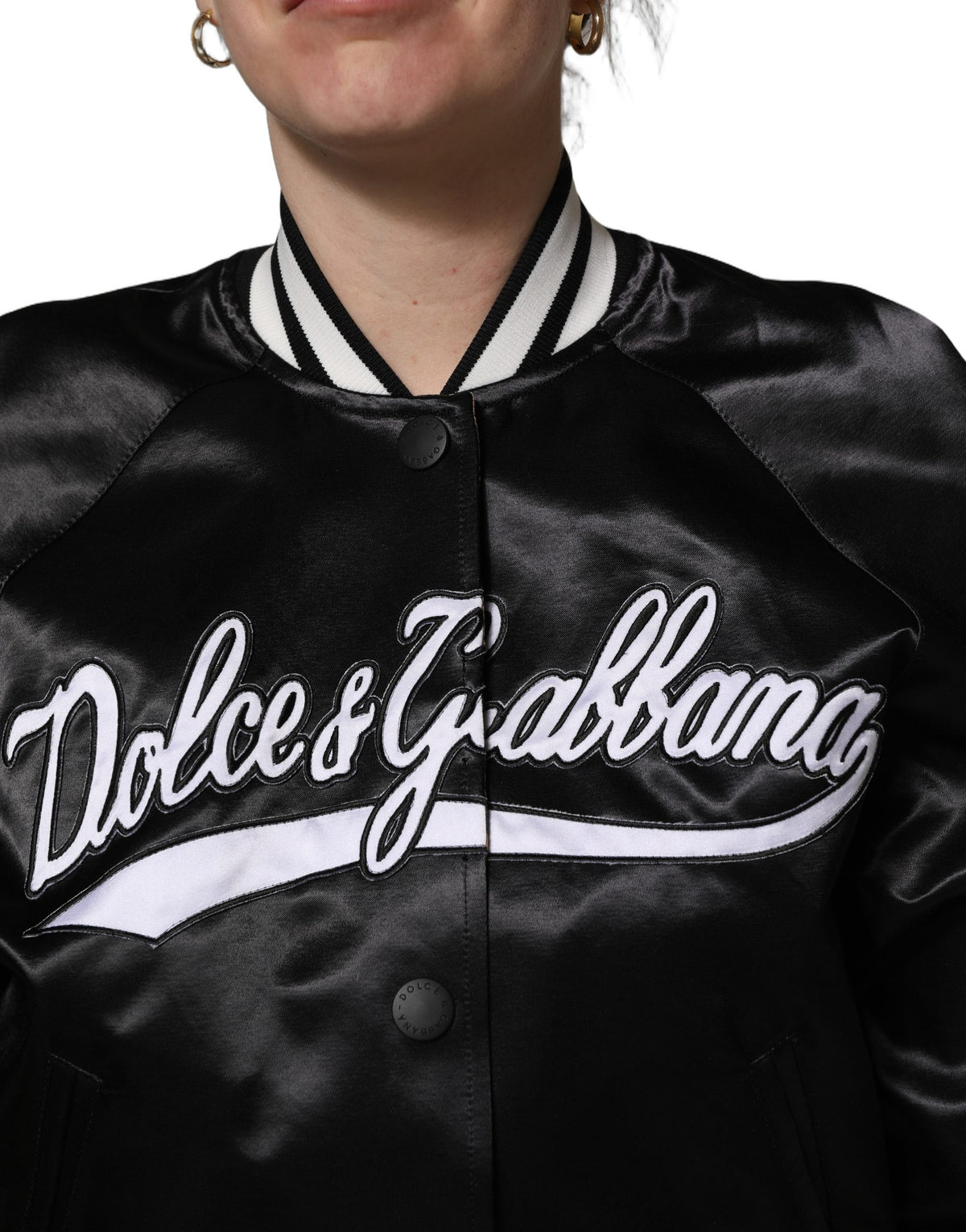 Veste Dolce & Gabbana femme bomber satin brodé fleurs en coton noir – JKT41819
