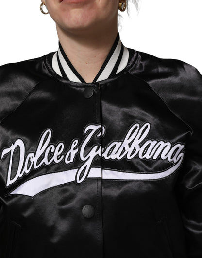 Veste Dolce & Gabbana femme bomber satin brodé fleurs en coton noir – JKT41819