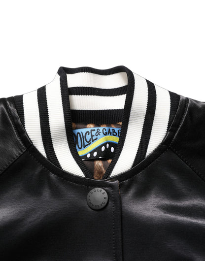 Veste Dolce & Gabbana femme bomber satin brodé fleurs en coton noir – JKT41819
