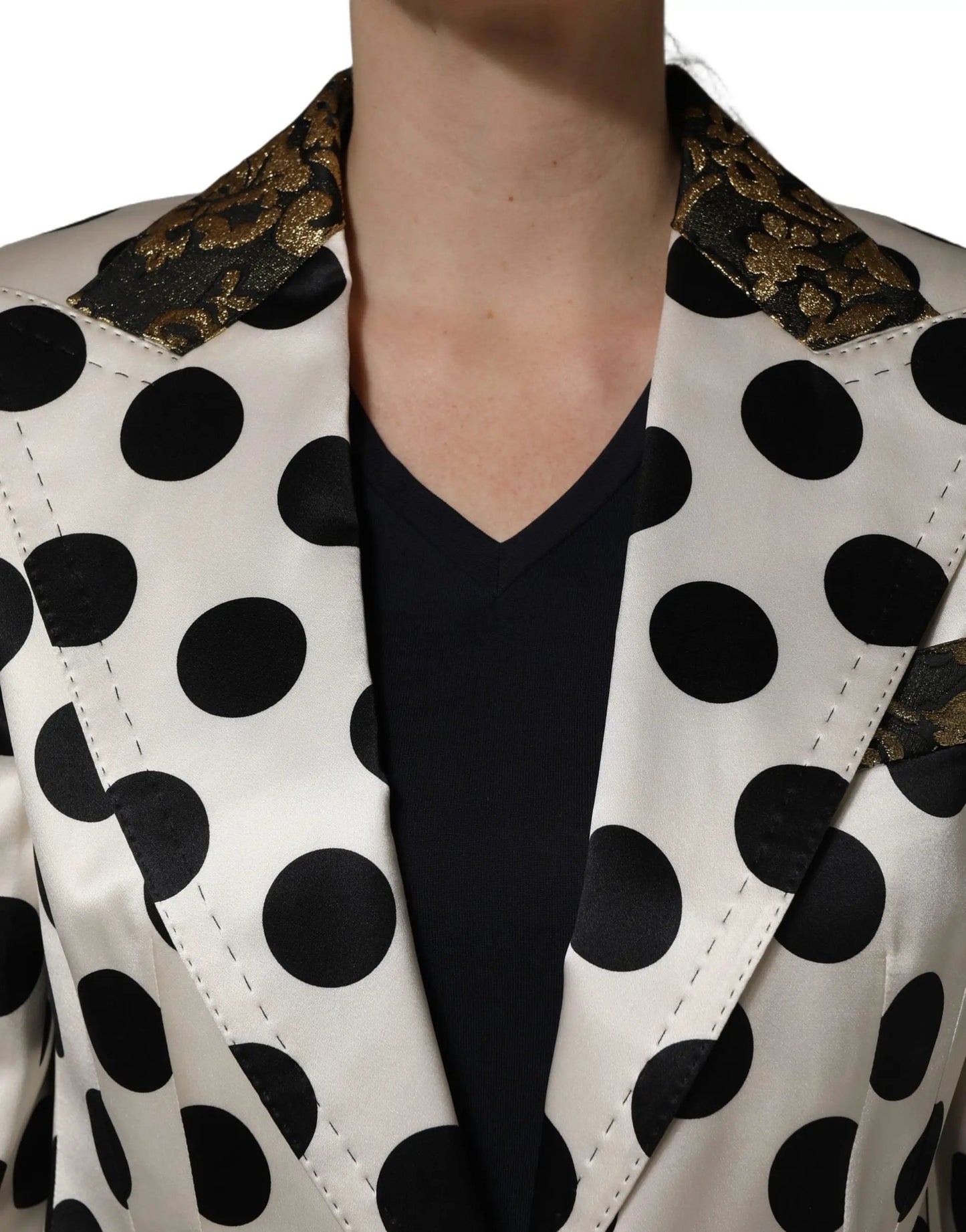 Dolce & Gabbana White Brocade Polka-Dot Print Blazer Jacket by Dolce & Gabbana