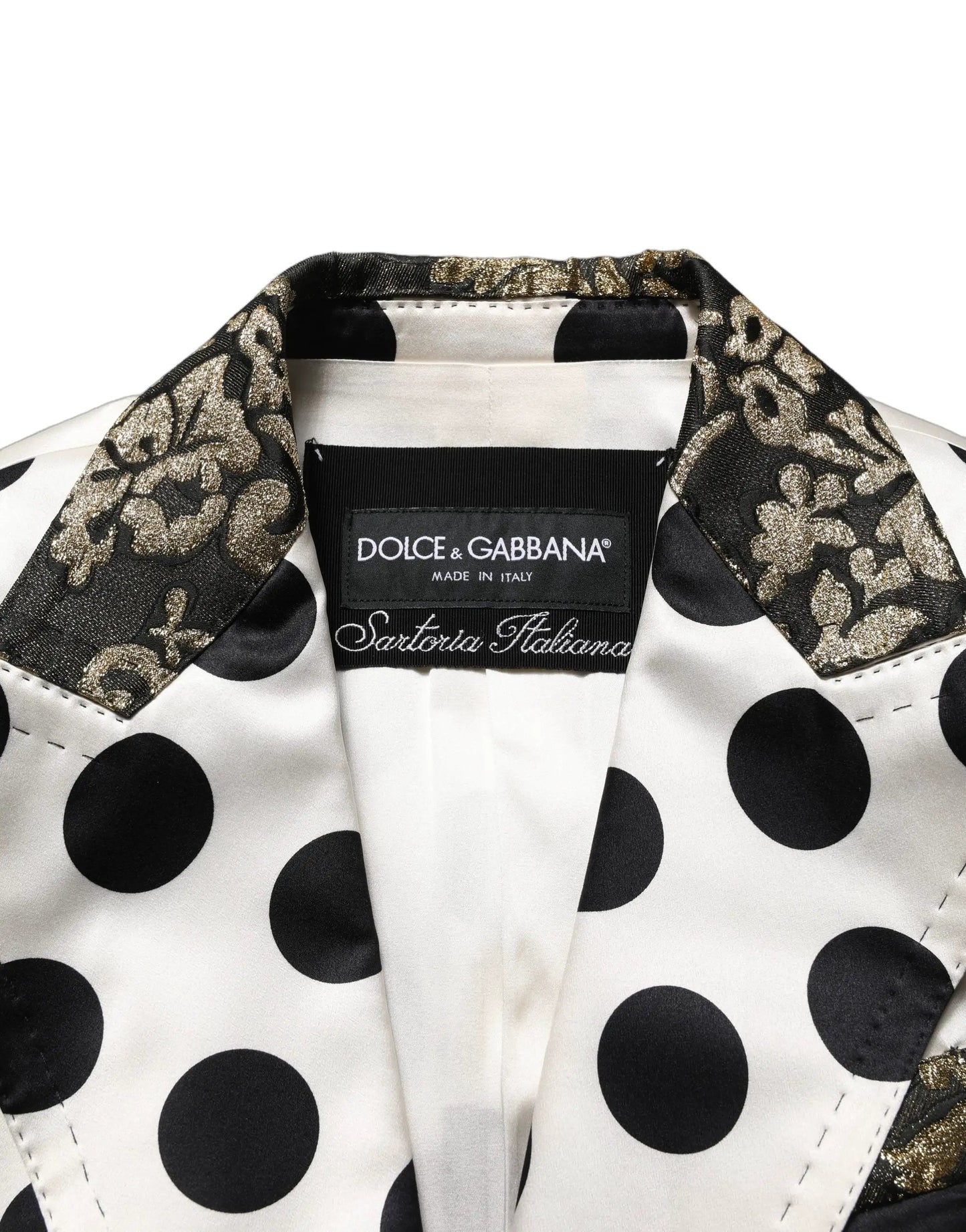Dolce & Gabbana White Brocade Polka-Dot Print Blazer Jacket by Dolce & Gabbana