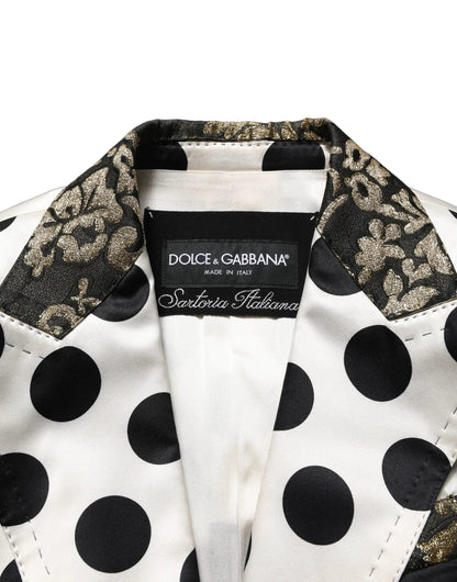 Dolce & Gabbana White Brocade Polka-Dot Print Blazer Jacket by Dolce & Gabbana