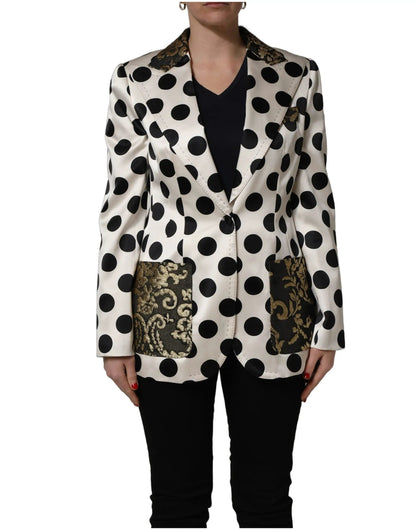 Dolce & Gabbana White Brocade Polka-Dot Print Blazer Jacket by Dolce & Gabbana