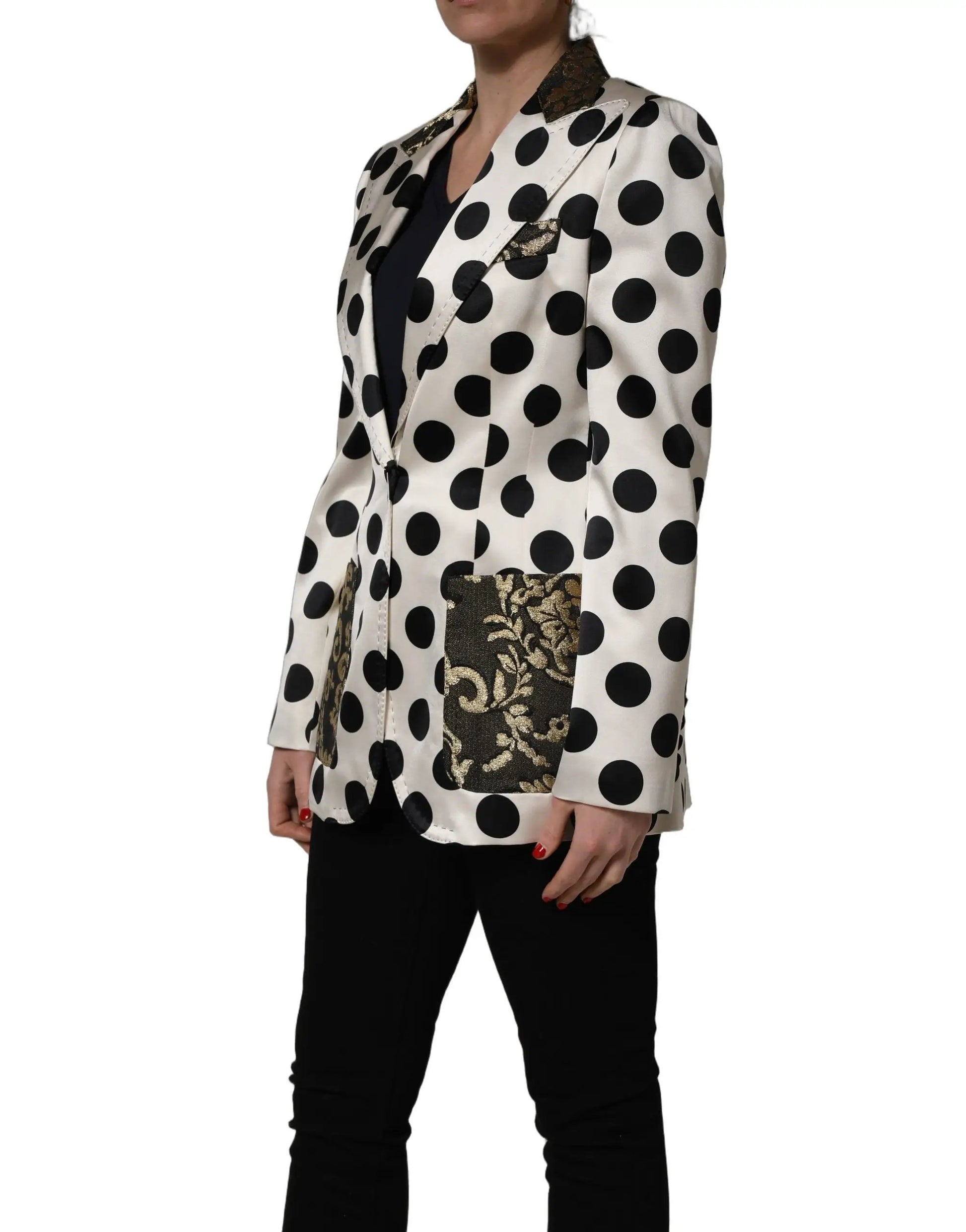 Dolce & Gabbana White Brocade Polka-Dot Print Blazer Jacket by Dolce & Gabbana