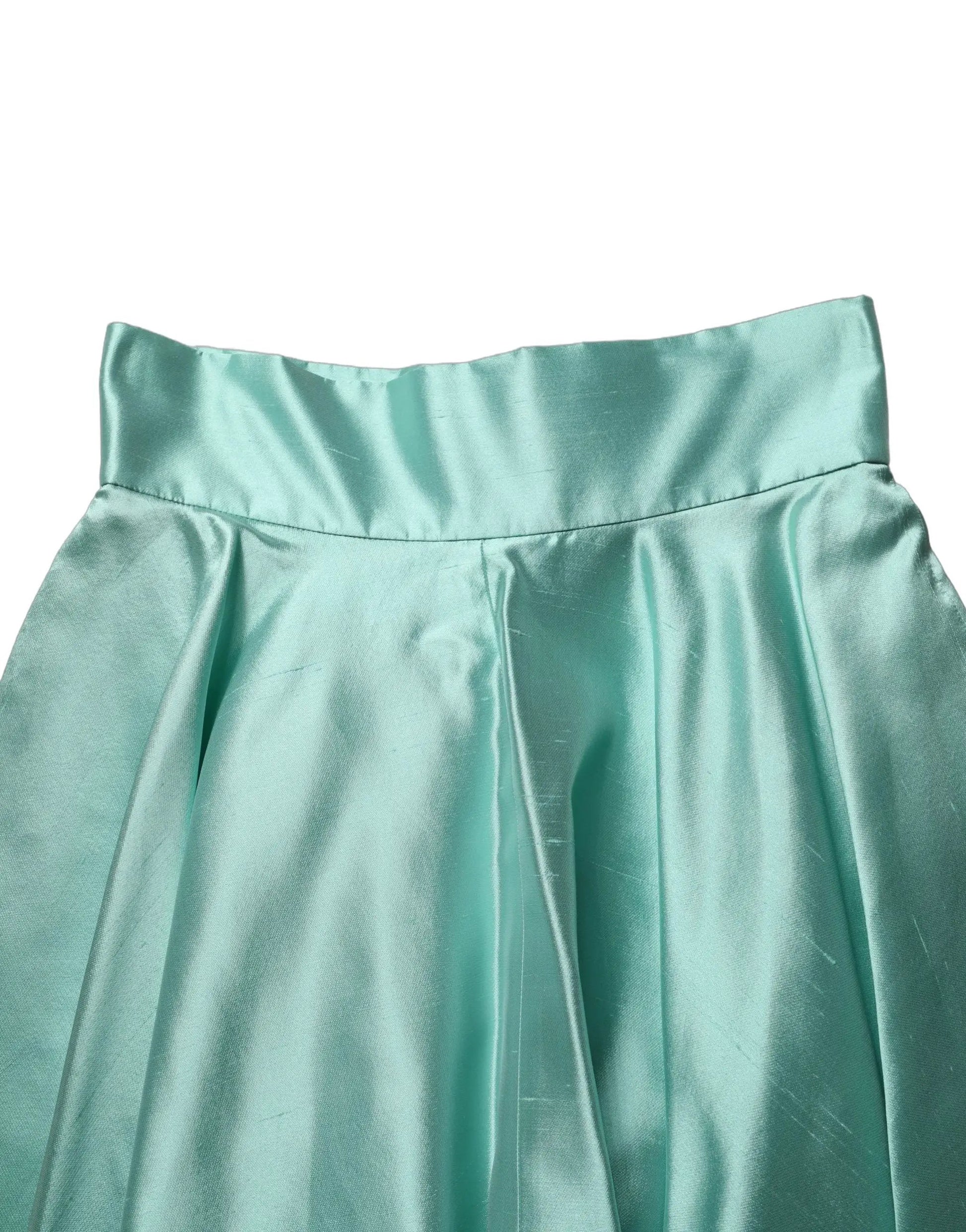Dolce & Gabbana Green Satin High-Waisted Pleated A-line Midi Skirt by Dolce & Gabbana