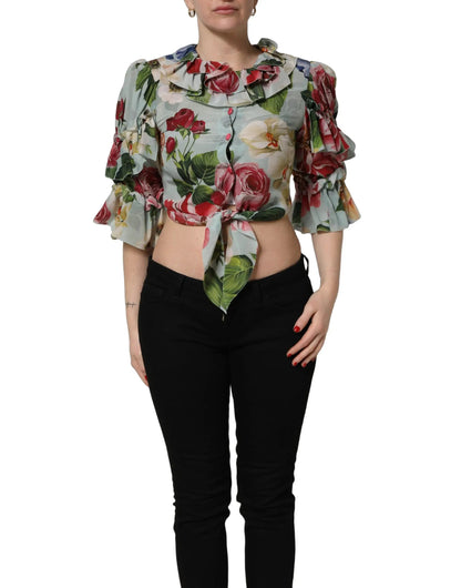 Dolce & Gabbana Multicolor Floral Silk Cropped Shirt Top by Dolce & Gabbana