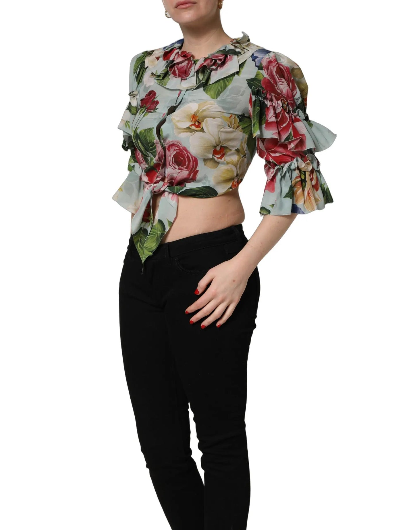 Dolce & Gabbana Multicolor Floral Silk Cropped Shirt Top by Dolce & Gabbana
