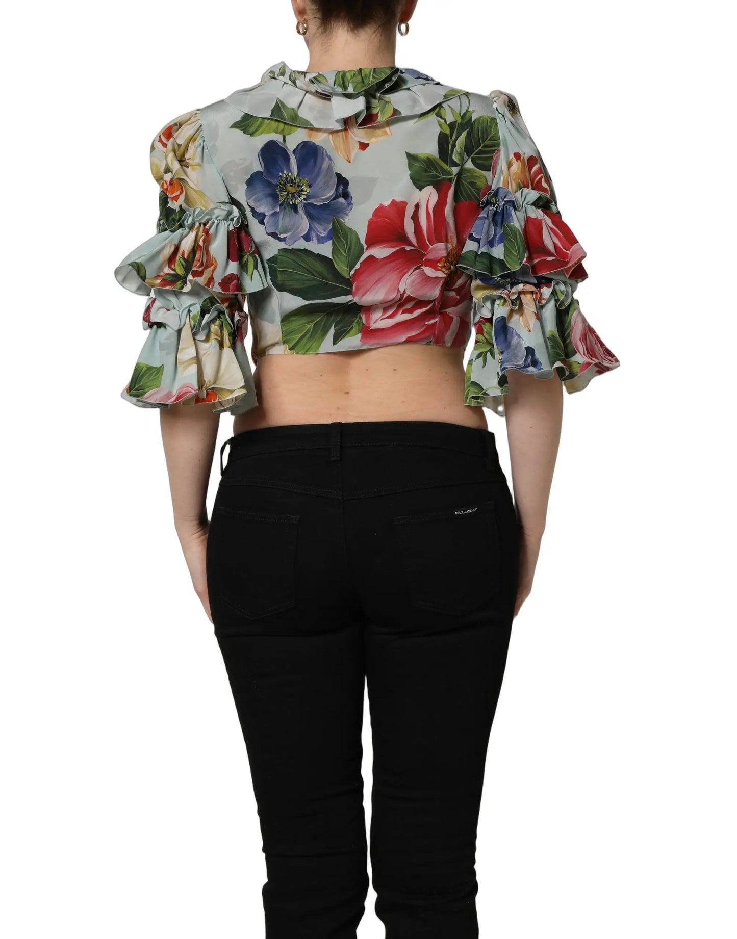 Dolce & Gabbana Multicolor Floral Silk Cropped Shirt Top by Dolce & Gabbana