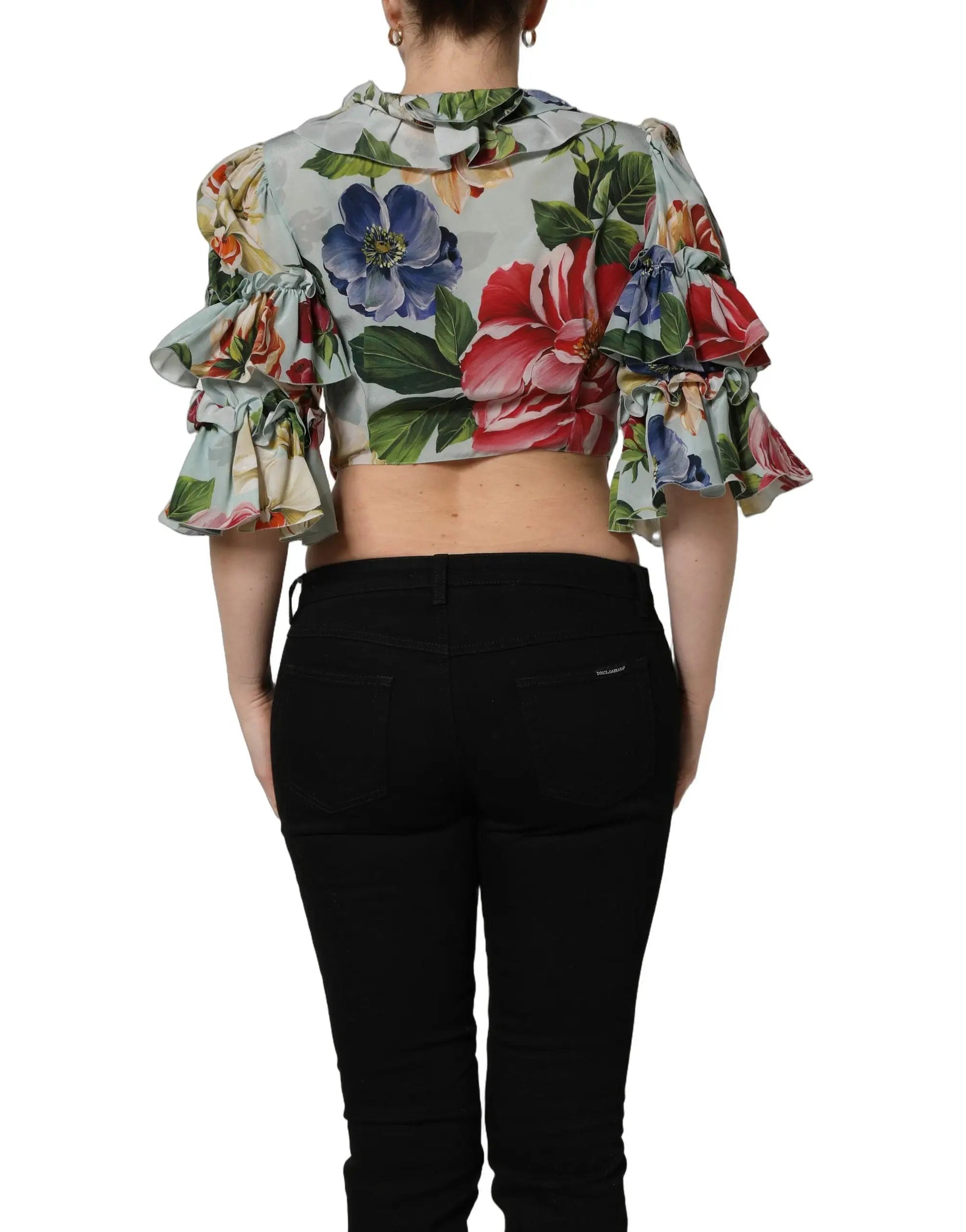 Dolce & Gabbana Multicolor Floral Silk Cropped Shirt Top by Dolce & Gabbana