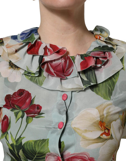 Dolce & Gabbana Multicolor Floral Silk Cropped Shirt Top by Dolce & Gabbana