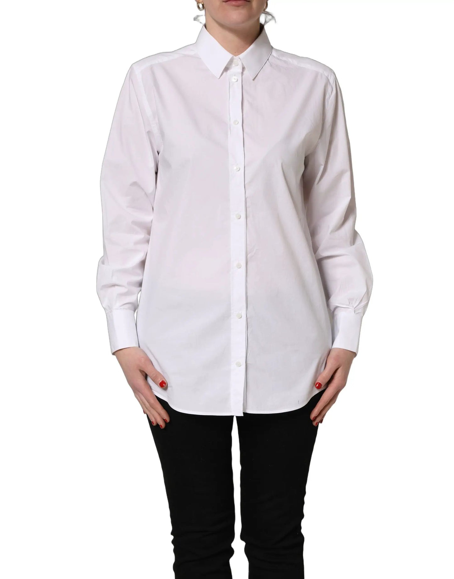 Dolce & Gabbana White Cotton Long Sleeve Button-Up Shirt Top by Dolce & Gabbana