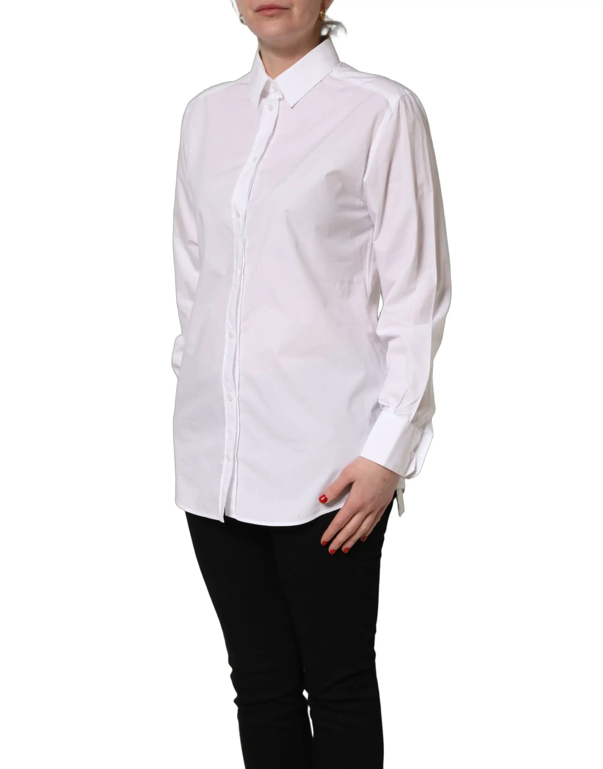 Dolce & Gabbana White Cotton Long Sleeve Button-Up Shirt Top by Dolce & Gabbana