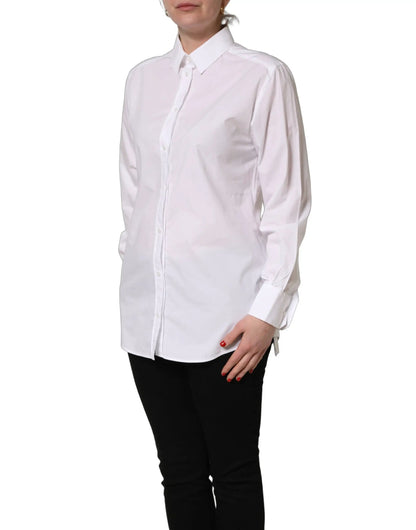 Dolce & Gabbana White Cotton Long Sleeve Button-Up Shirt Top by Dolce & Gabbana