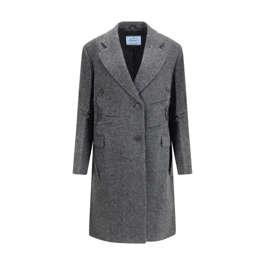 Prada Gray Fleece Wool Coat by Prada